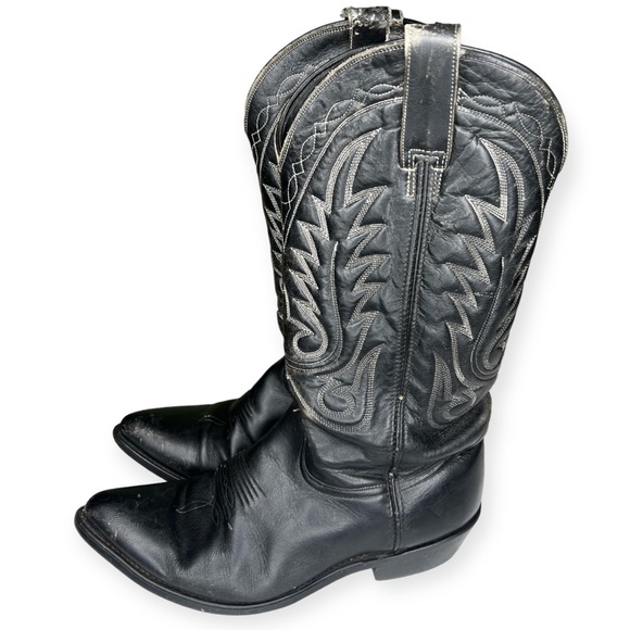 Acme Circle A Vintage Leather Cowboy Boots Black Good Condition Men’s 8.5 - Picture 2 of 8
